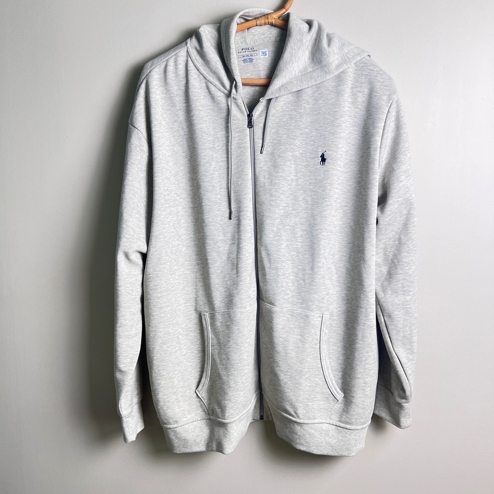 Polo Ralph Lauren Full Zip Hoodie Mens 3XLT Big Tall Heather Gray Pony Logo Zip